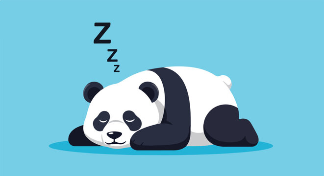 Cute Panda Bear Sleeping Peacefully on Blue Background.