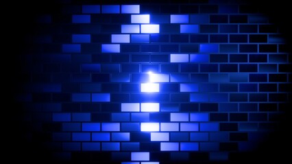 Abstract Blue Digital Brick Wall Texture Background, Futuristic Industrial Cyber Technology and Artificial Intelligence Concept, fractal glass