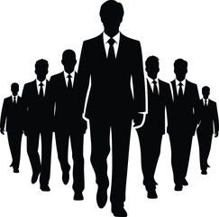 Confident Business Leader Silhouette Team Moving Forward vector illustration isolated on white background