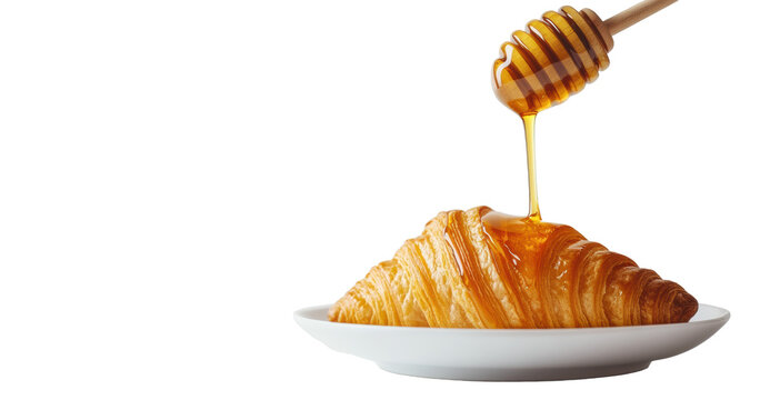 Honey Drizzling on Croissant on Transparent Background