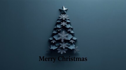 Minimalist Dark Blue and Black Christmas Tree Design with Star and Snowflakes Greeting Card_10