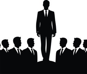 Confident Business Leader Silhouette Team Moving Forward vector illustration isolated on white background