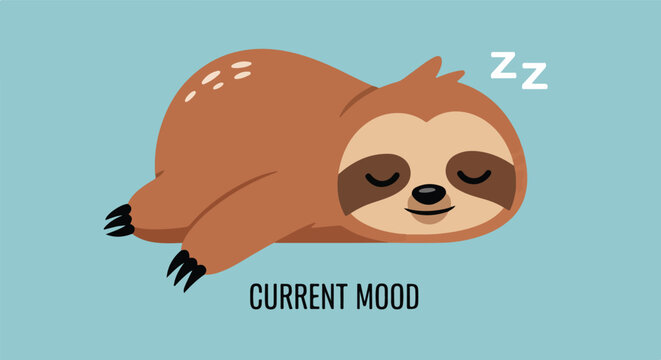 Cute cartoon sloth sleeping peacefully with zzz symbol.