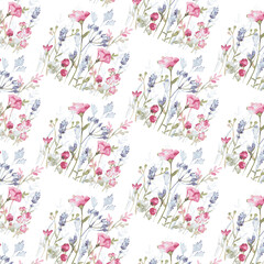 Watercolor pink violet flower seamless design