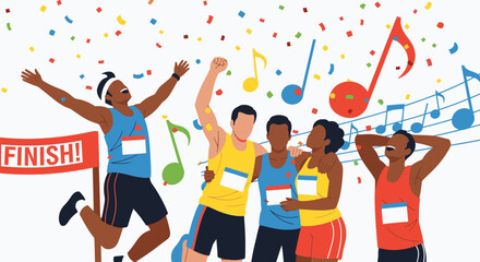 Celebrating Victory Marathon Runners Crossing the Finish Line with Joy.
