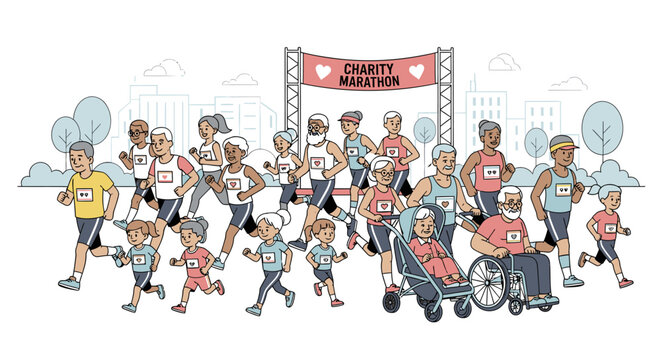 Charity Marathon Runners Diverse Participants Racing for a Cause.