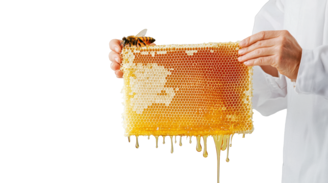 Honeycomb with Bee and Dripping Honey