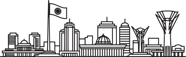 Astana skyline vector linear illustration with famous building landmarks in kazakhstan