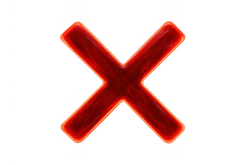 Red x mark symbol with a glowing outline indicating wrong, cancel, or error, on a transparent background