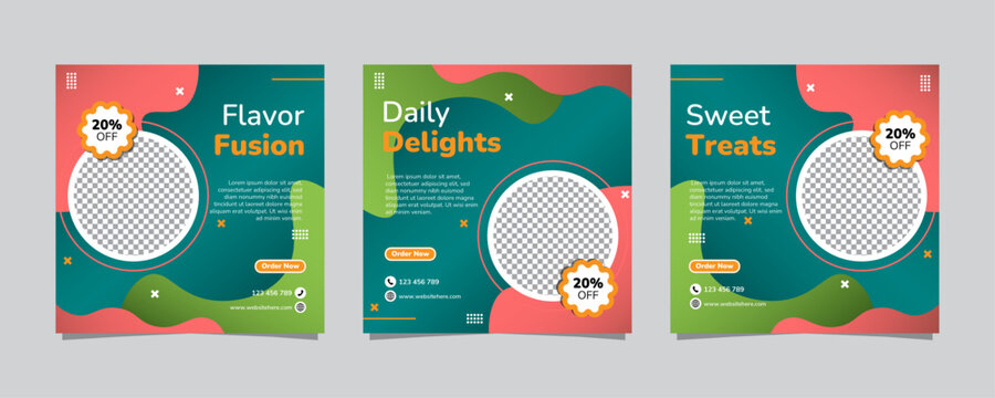 Daily Delights Social Media Post Template for Frozen Dessert Shop Promotion, Editable AI file