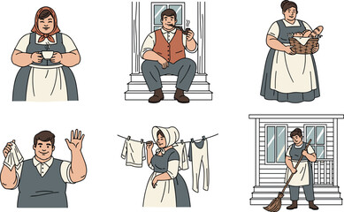 Vintage Farm Life Illustrations: Daily Chores and Activities