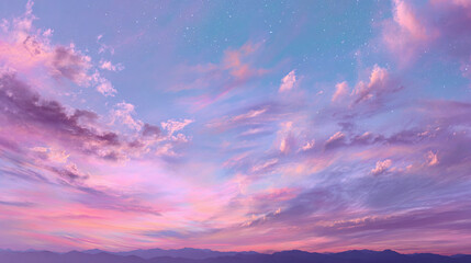 A stunning sky painted with hues of pink, purple, and blue, creating a dreamy and ethereal landscape