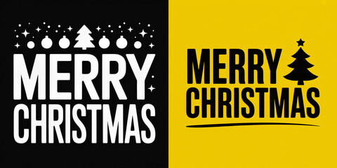 Festive Merry Christmas design with black and yellow background