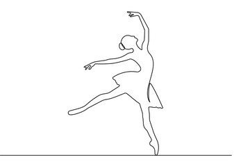 Fototapeta premium Continuous one line drawing of a ballet dancer in clean minimalist style simple outline vector art 