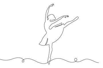 Ballet dancer continuous one line drawing in minimalist style as elegant outline vector illustration
