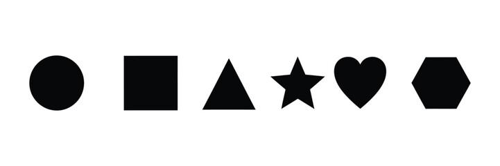 Basic geometric shapes in black isolated on white background for graphic design