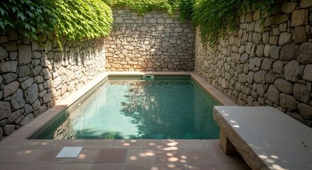 Private Stone-Walled Plunge Pool in Lush Courtyard with Natural Shade