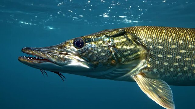 Underwater Predator - Close-Up of a Northern Pike in its Habitat.