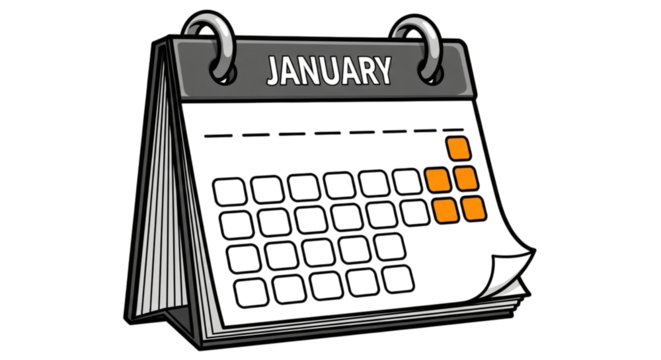 A flip calendar showing the month of january with highlighted dates