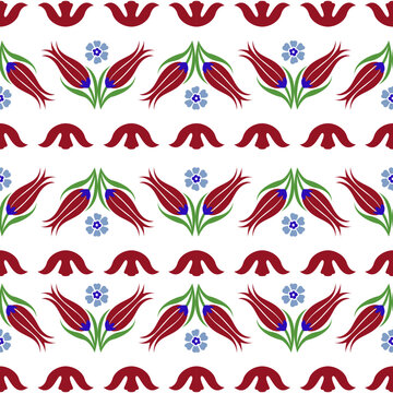 Ottoman tulips vector pattern on transparent background. Turkish motif design