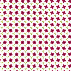 Pink Floral Pattern With Magenta Flowers And Green Leaves On White Background - Seamless Wallpaper