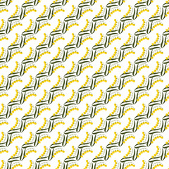 Seamless Floral Pattern With Yellow Mimosa Flowers And Green Stems For Decorative Design