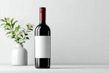 Fototapeta premium A blank wine bottle mockup with clean label space for branding and packaging design. The scene provides a clear professional look for product presentation.