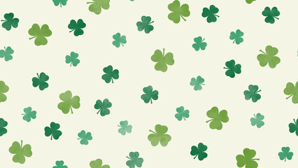 Pattern with green shamrocks on a light background. The design symbolizes luck, St. Patrick's Day, and Irish culture. Perfect for festive decorations, textiles, and greeting cards