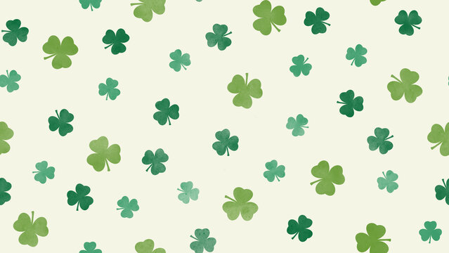 Pattern with green shamrocks on a light background. The design symbolizes luck, St. Patrick's Day, and Irish culture. Perfect for festive decorations, textiles, and greeting cards