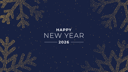 Happy New Year 2026 text with dot snowflake pattern on blue background for greeting card or festive celebration design.