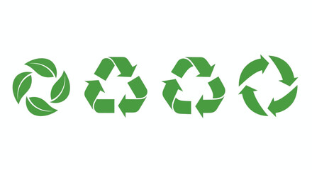 Obraz premium Four green recycling symbols isolated on, different variations