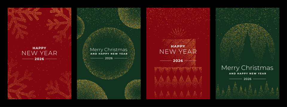 Set of Merry Christmas and Happy New Year 2026 greeting card for invitation, banner, flyer, advertising.