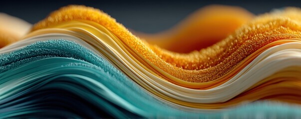 Close up of orange and blue wavy liquid on a black background for vibrant abstract design