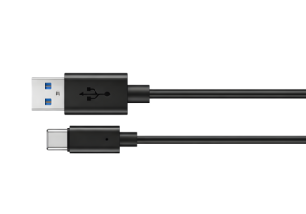 U S B Type A to U S B Type C cable with connectors and U S B logo isolated on a transparent background