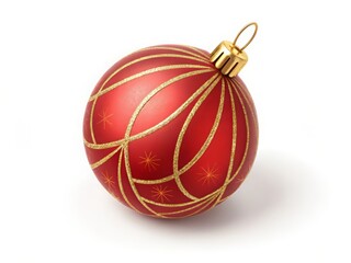 Red Christmas ball ornament isolated on white background, a festive holiday decoration object