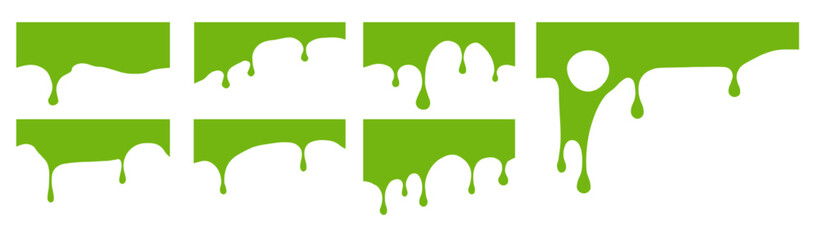 Green halloween slime background with set jelly splash and snot frame texture. Liquid illustration transparent with green design and halloween slime elements for color glue. Phlegm drop aesthetic