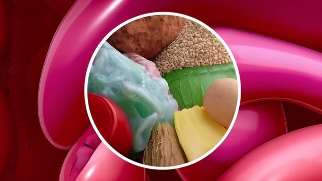 Medical illustration of human digestive system with herbal elements