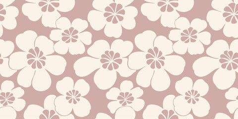 Vector floral seamless pattern. Elegant soft pink background texture with cute bold flowers. Retro vintage inspired design. Funky summer floral pattern. Repeated design for print, textile, wallpaper