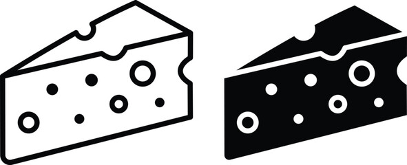 Delicious Cheese Wedge Slice With Holes Dairy Food Ingredient Vector Silhouette and Pictogram..eps