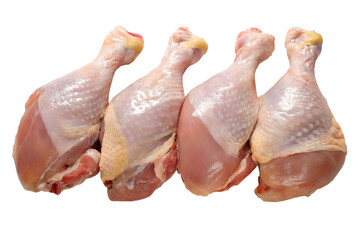 Fresh Raw Chicken Drumsticks Isolated on Black Background.