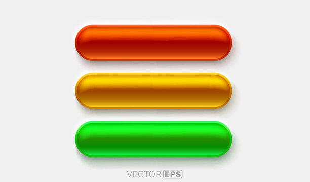 Set of vibrant 3D glossy rounded buttons or banners in various colors. Modern UI elements for web design.