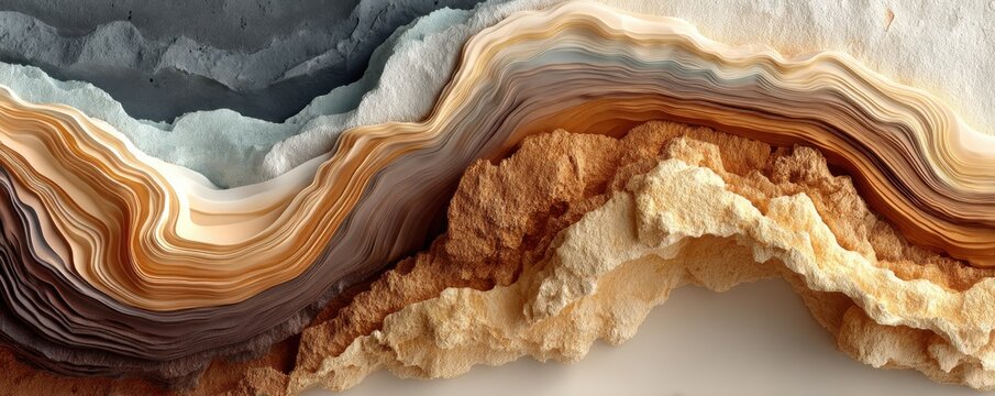 Beige and brown layered stone texture with flowing contour patterns and natural rock strata - Powered by Adobe
