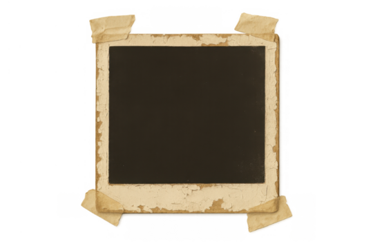 Blank vintage instant photo frame with aged paper texture and masking tape for memory concept on transparent - Powered by Adobe