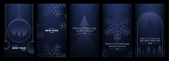 Collection of christmas and new year greeting card design template with abstract dot art style for holiday celebration.