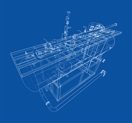 Detailed Blueprint of Industrial Machinery. Vector