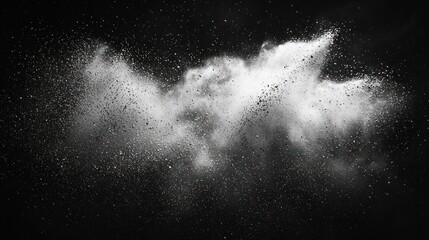 Fototapeta premium Exploding cloud of white powder, dust, or fine particles on black background