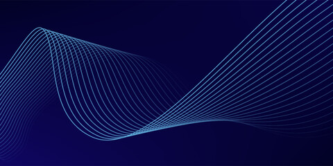 Abstract glowing wave lines on dark blue background. Dynamic wave pattern. Modern flowing wavy lines. Futuristic technology concept. Suit for banner, poster, cover, brochure, flyer, website