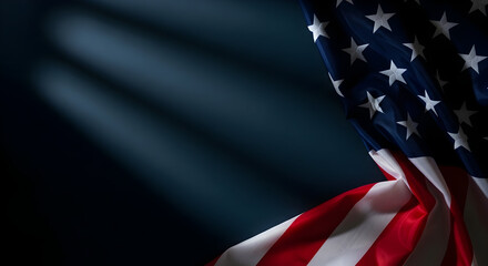 Dramatic lighting enhances the beauty of the waving stars and stripes of the american flag, creating a patriotic background featuring freedom, liberty, unity, and national pride for american events