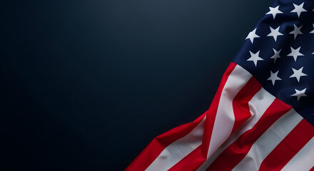 Presenting a close up showcasing the texture and vibrancy of the American flag against a deep navy blue background creating a patriotic feeling representing history freedom and national identity