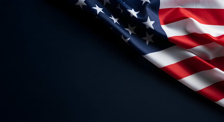 Stars and stripes of the American flag cascade across a deep navy backdrop creating a sense of national pride and solemn contemplation with the iconic colors of freedom on a dark canvas background
